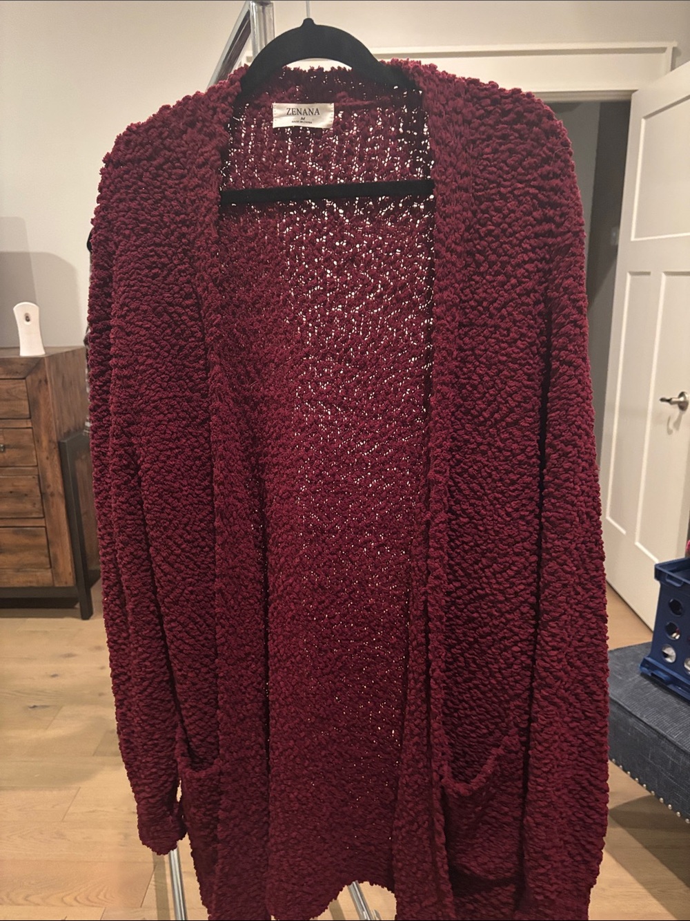 Zenana Outfitters Plush Open-Front Cardigan Sweater - Wine